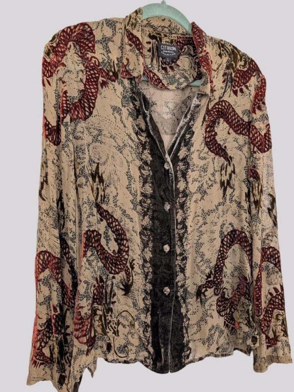 Vintage Citron Santa Monica Collection Dragon Velvet Burnout Top
